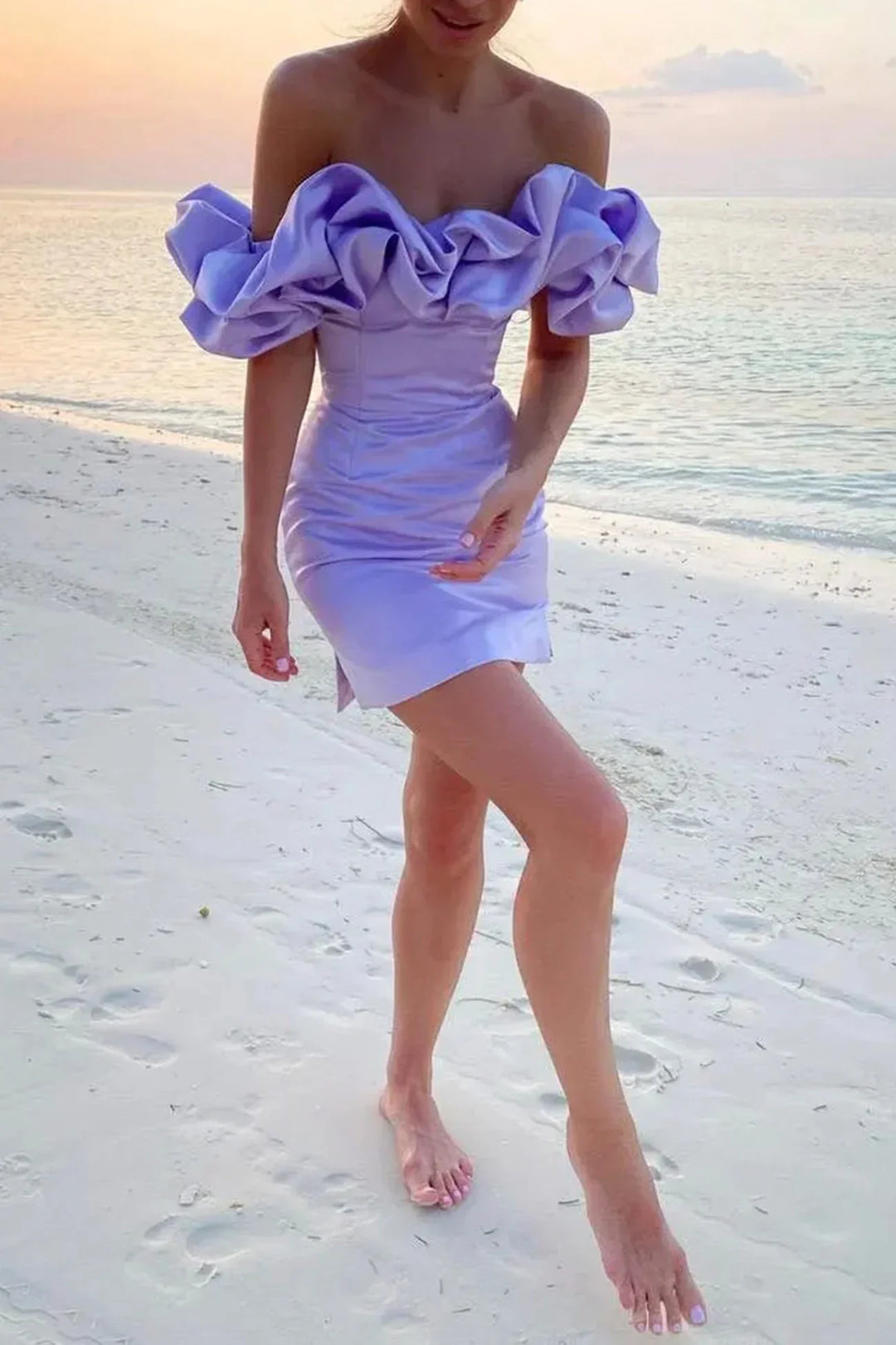 Valantomode | Off Shoulder Satin Mini Dress for Chic Night Out