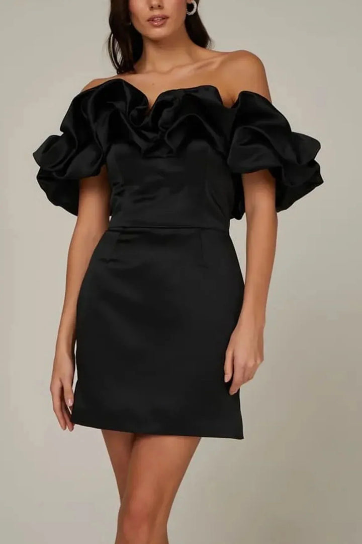 Valantomode | Off Shoulder Satin Mini Dress for Chic Night Out
