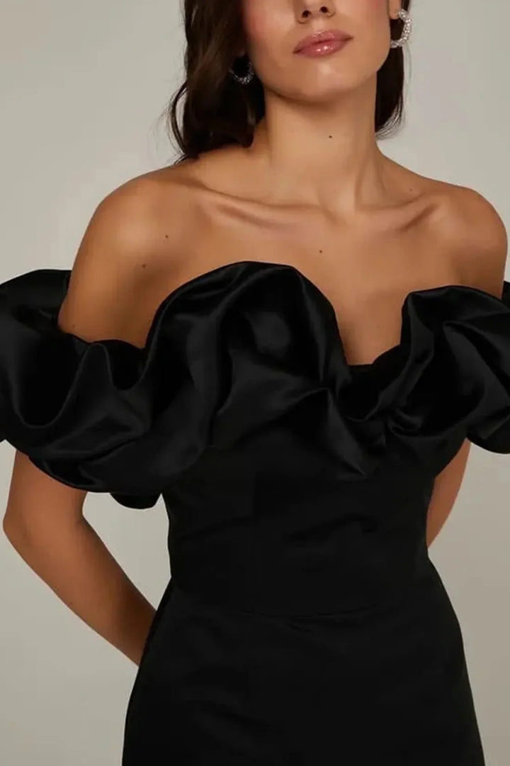 Valantomode | Off Shoulder Satin Mini Dress for Chic Night Out