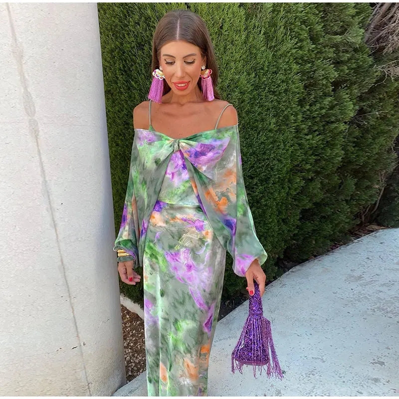 Valantomode | Stylish Maxi Dress with Colorful Tie Dye and Scarf Accessory