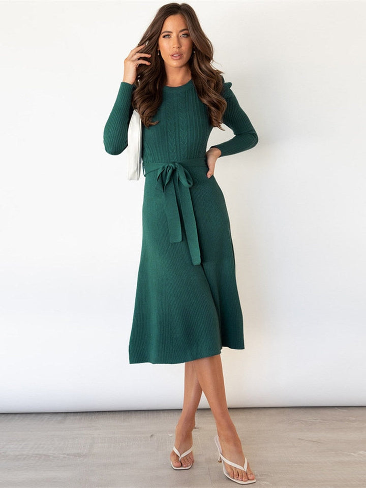 Valantomode | Puff Sleeve Cable Knit Dress for Women