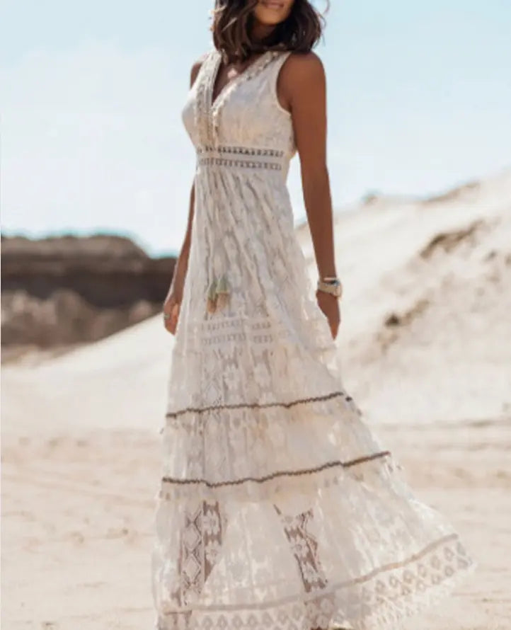 Valantomode | Chic Bohemian Lace Dress for Effortless Summer Style