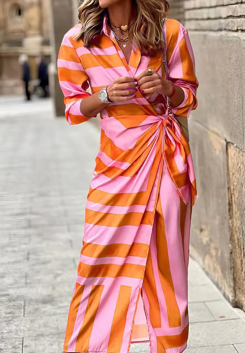 Valantomode | Dress with Printed Wrap Design