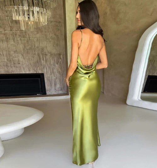 Valantomode | Elegant Satin Maxi Dress with High Split Design