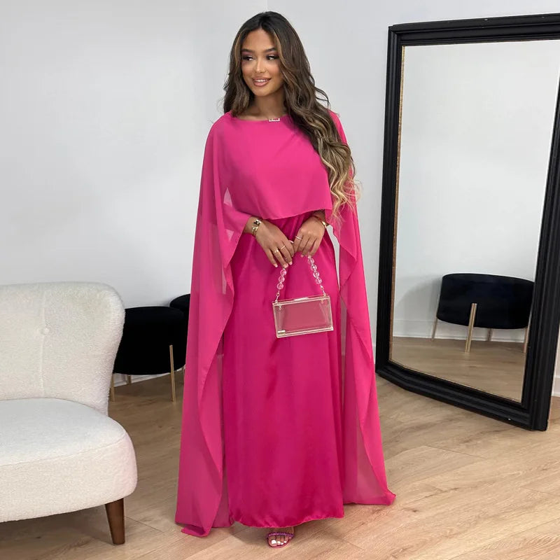Valantomode | Elegant Cape Maxi Dress for Effortless Style
