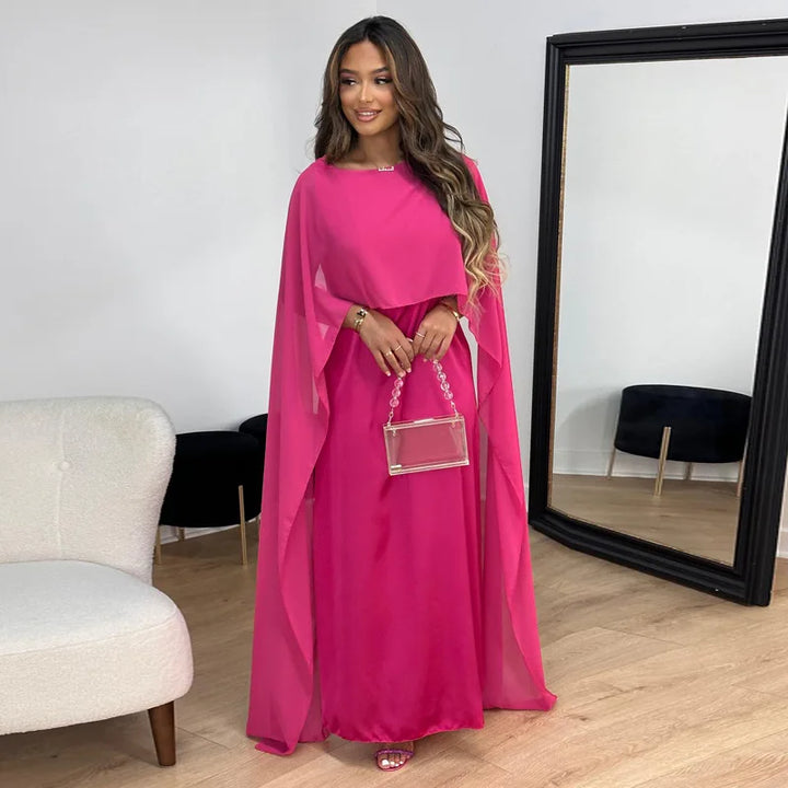 Valantomode | Elegant Cape Maxi Dress for Effortless Style