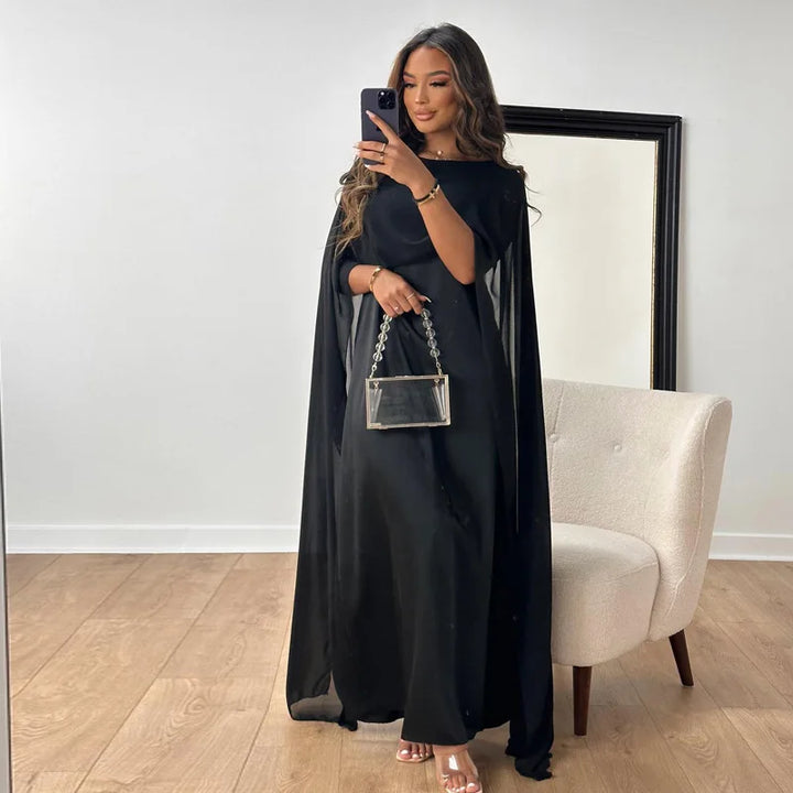 Valantomode | Elegant Cape Maxi Dress for Effortless Style