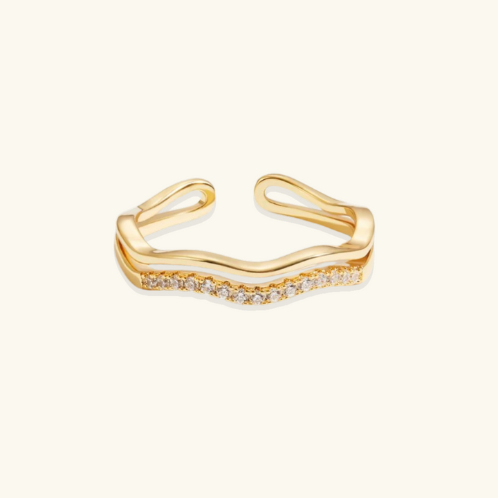 Valantomode | Plated Layered Wave Ring with AAAAA Diamond Simulants for Women