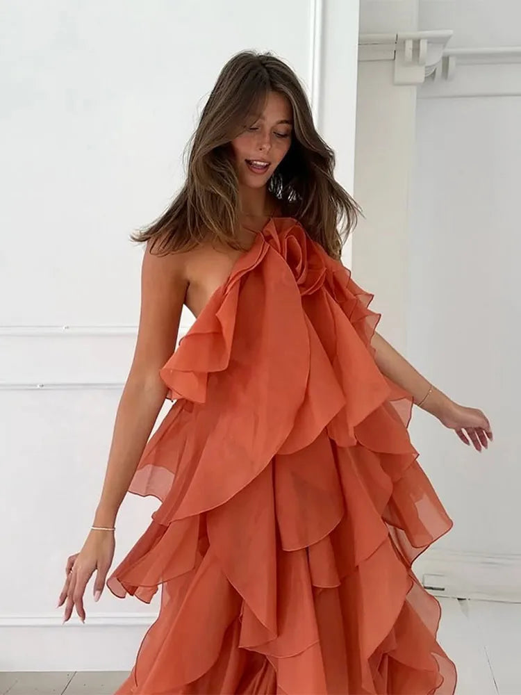 Valantomode | Layered Ruffle Maxi Dress for Effortless Elegance