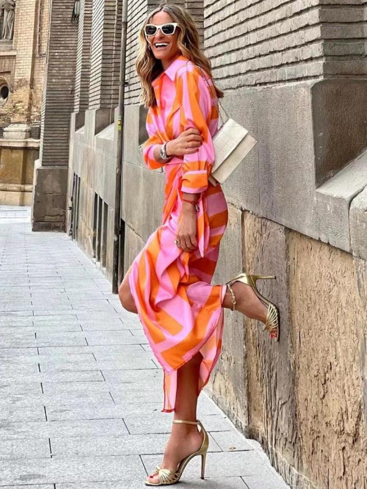 Valantomode | Chic Silk Floral Midi Dress for Women's Summer Style
