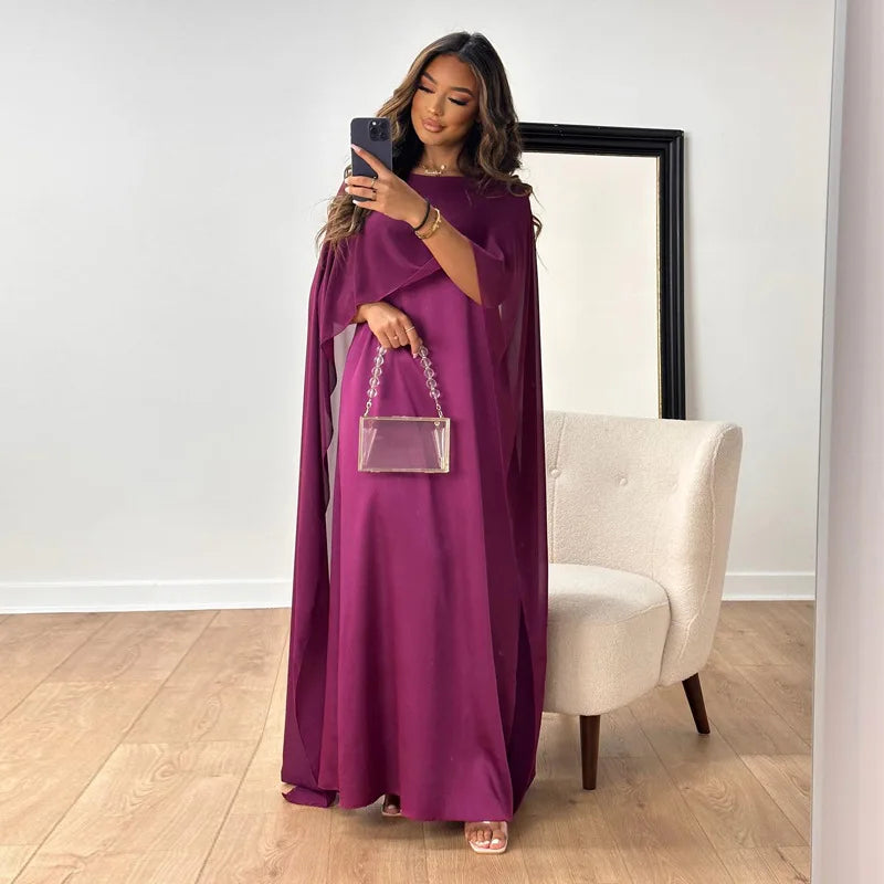 Valantomode | Elegant Cape Maxi Dress for Effortless Style