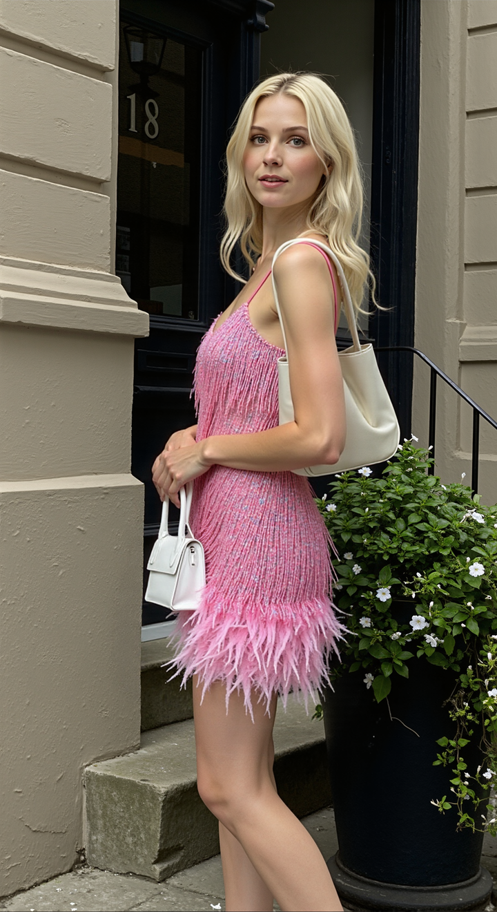 Valantomode | Sparkling Mini Dress with Sequins & Feathers