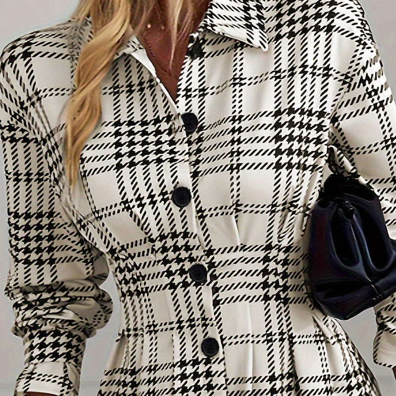Valantomode | Stylish Checked Shirt Dress with Adjustable Waist