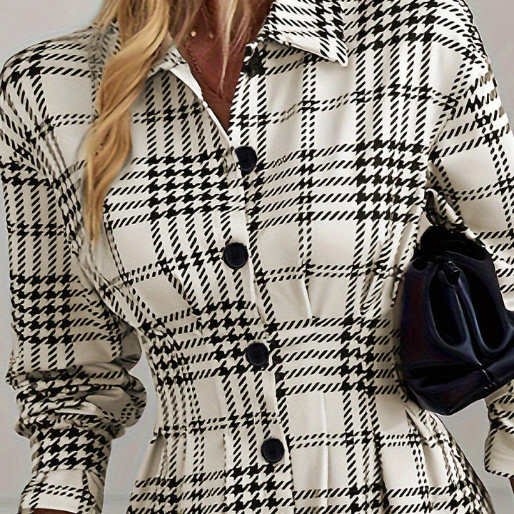 Valantomode | Stylish Checked Shirt Dress with Adjustable Waist