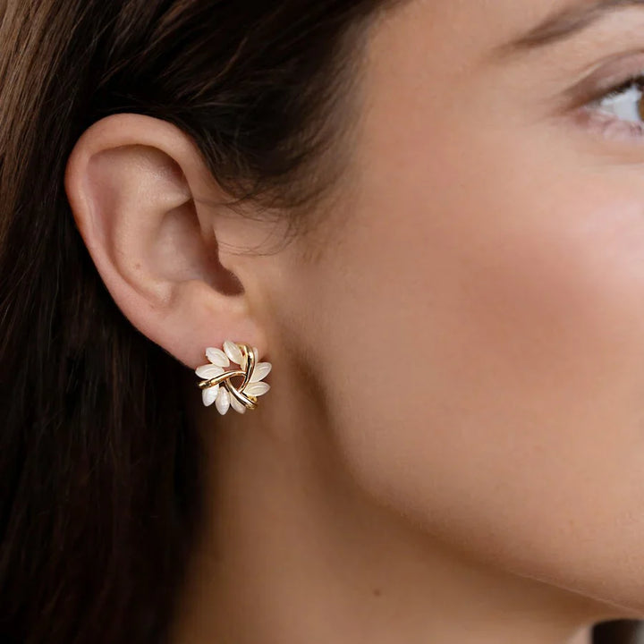Valantomode | Plated Overlapping Petal Sculptural Earrings for Women