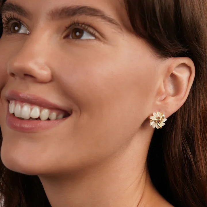 Valantomode | Plated Overlapping Petal Sculptural Earrings for Women