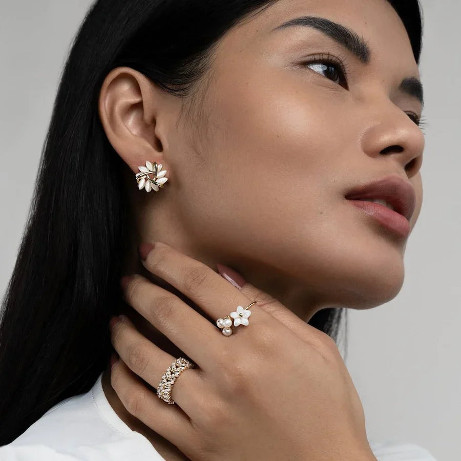 Valantomode | Plated Overlapping Petal Sculptural Earrings for Women