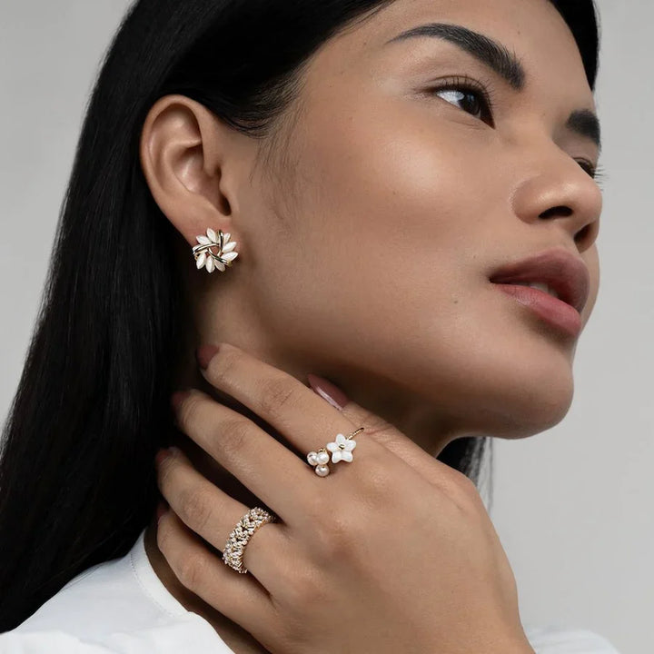 Valantomode | Plated Overlapping Petal Sculptural Earrings for Women