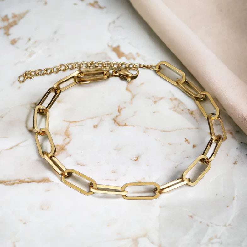 Valantomode | Gold Plated Paperclip Link Bracelet for Women