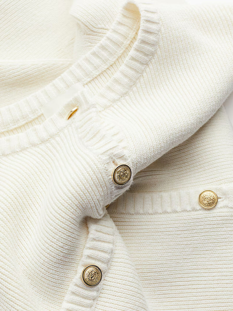 Valantomode | Chic Knitted Mini Dress Featuring Stylish Gold Buttons