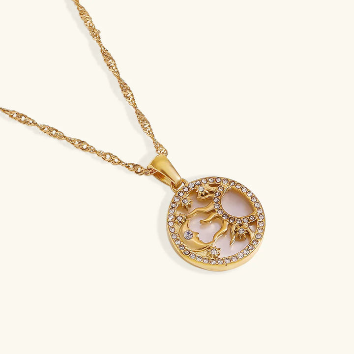 Valantomode | Plated Celestial Sun and Moon Necklace with Simulants for Women