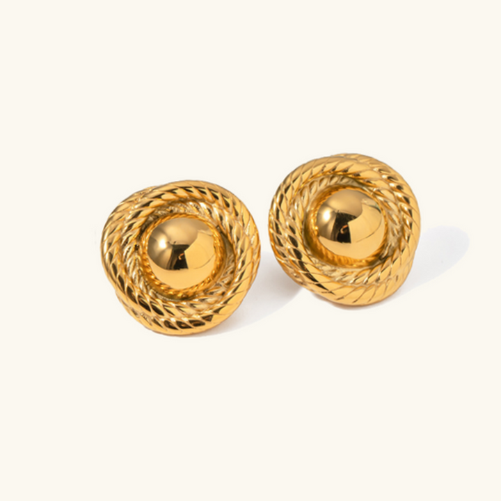 Valantomode | Plated Helical Spiral Earrings with Central Orb Focal Point for Women