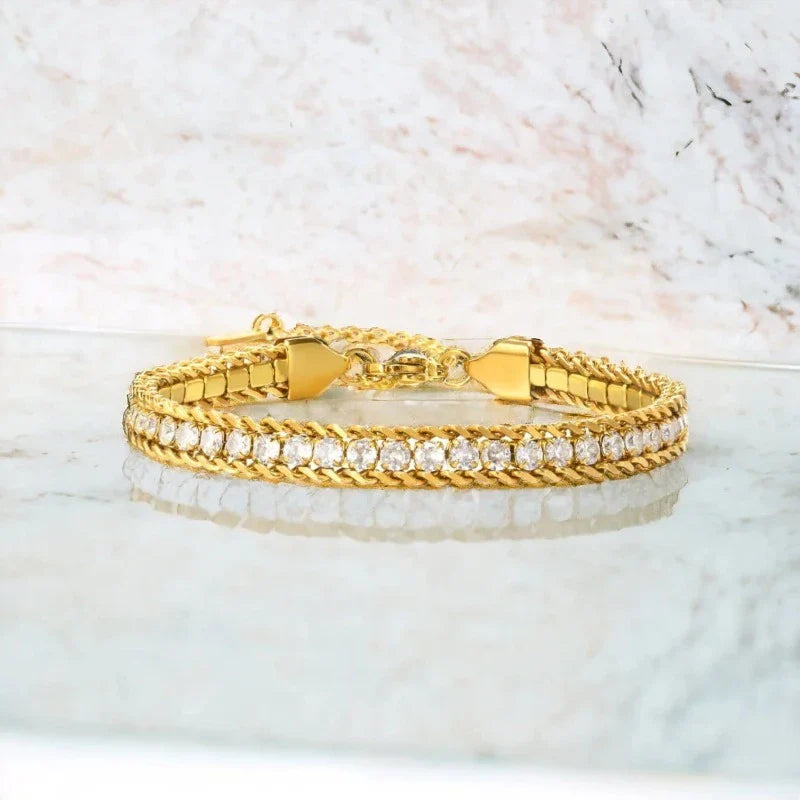 Valantomode | Gold Plated AAAAA Diamond Simulant Tennis Bracelet for Women