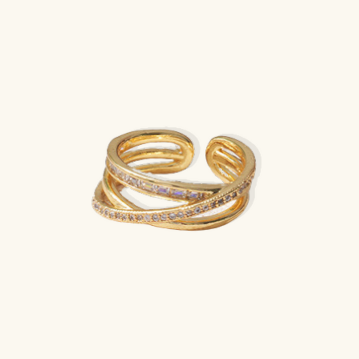 Valantomode | Plated Sophie Layered Ring with Multi-Strata Helical Architecture and Refractive Assets