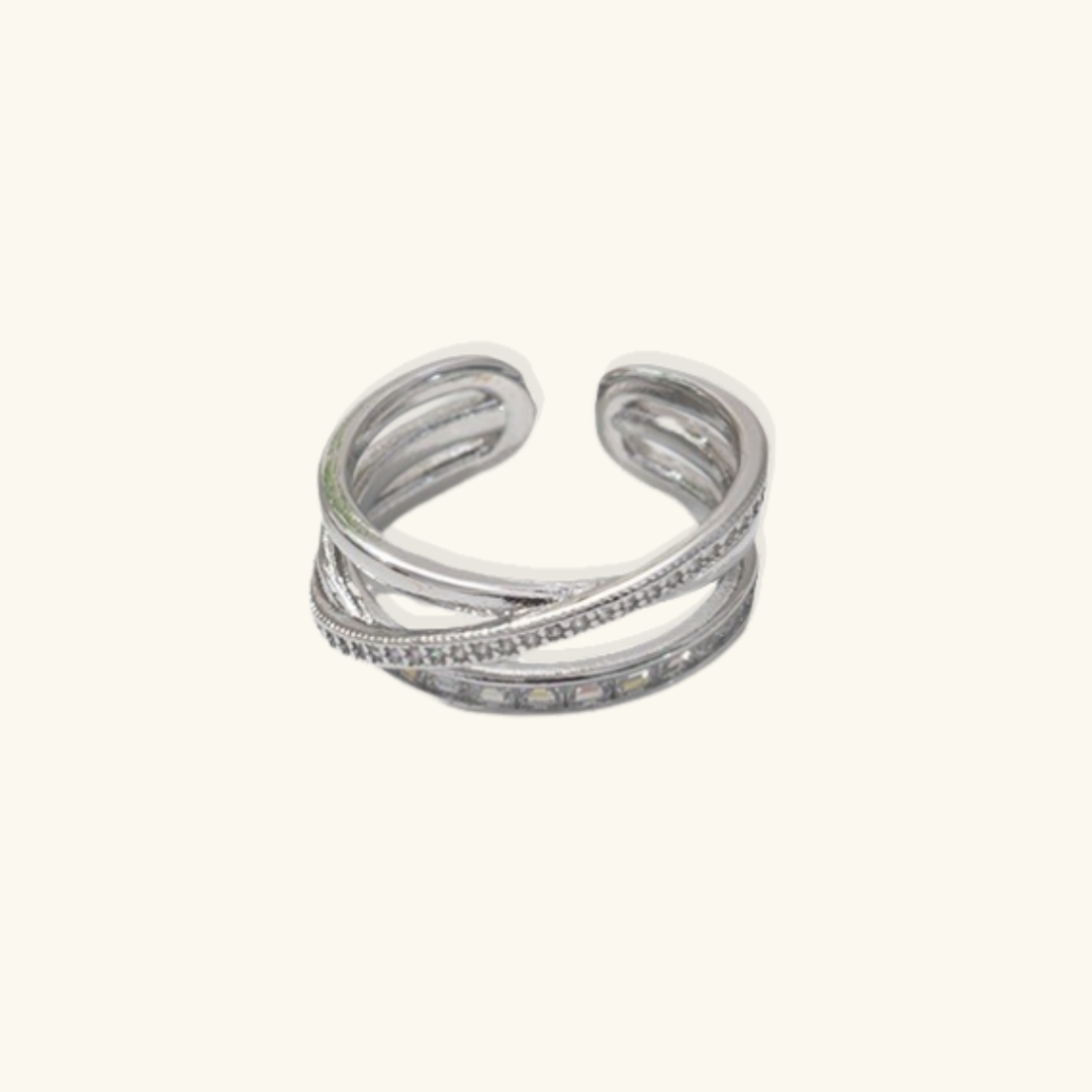 Valantomode | Plated Sophie Layered Ring with Multi-Strata Helical Architecture and Refractive Assets
