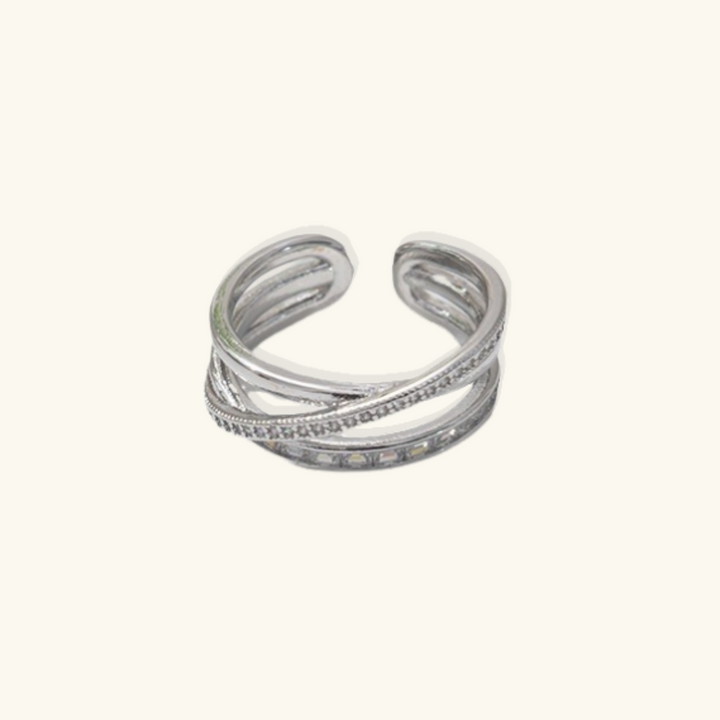 Valantomode | Plated Sophie Layered Ring with Multi-Strata Helical Architecture and Refractive Assets