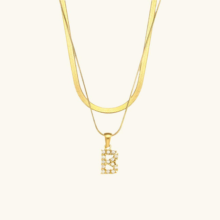 Valantomode | Plated Layered Pearl Initial Necklace with Genuine Freshwater Pearl Architecture