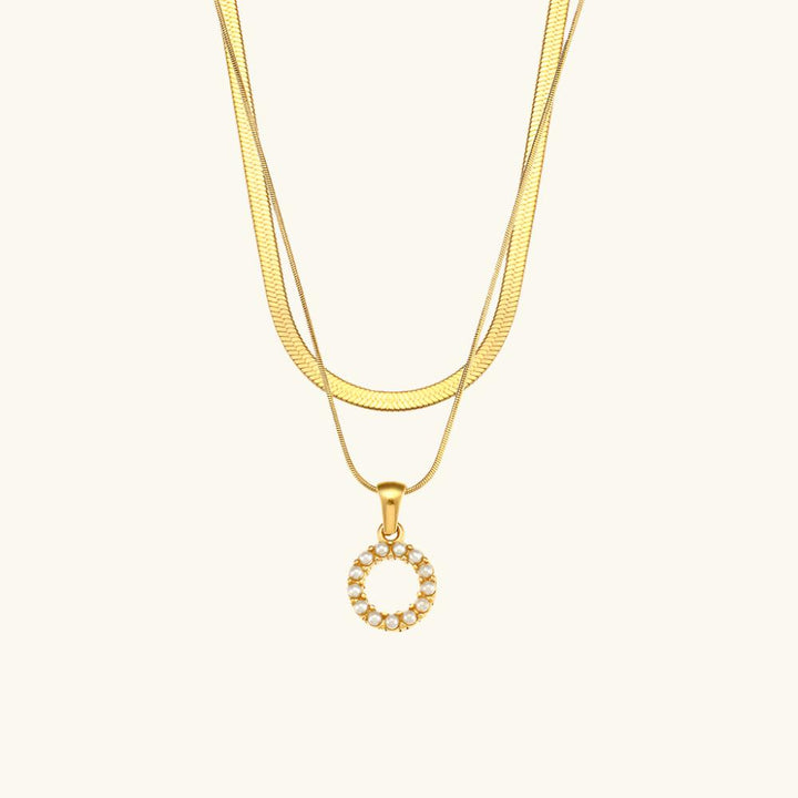 Valantomode | Plated Layered Pearl Initial Necklace with Genuine Freshwater Pearl Architecture