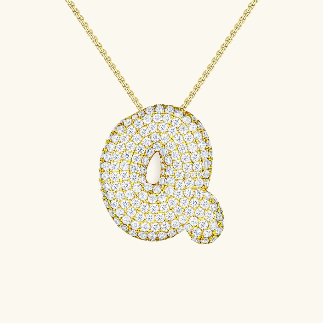 Valantomode | Plated Volumetric Initial Necklace with High-Refractive Stone Assets