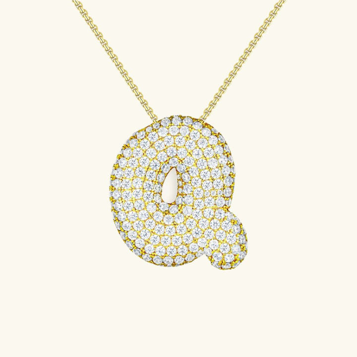 Valantomode | Plated Volumetric Initial Necklace with High-Refractive Stone Assets