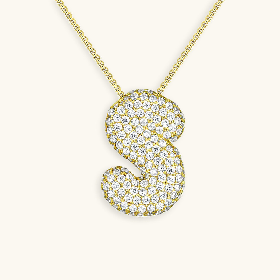 Valantomode | Plated Volumetric Initial Necklace with High-Refractive Stone Assets