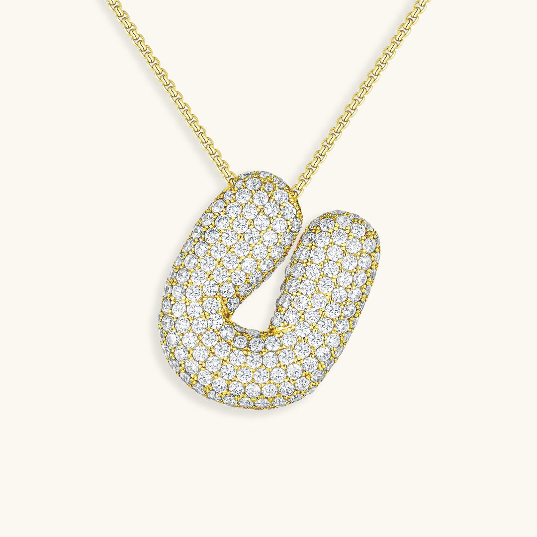 Valantomode | Plated Volumetric Initial Necklace with High-Refractive Stone Assets