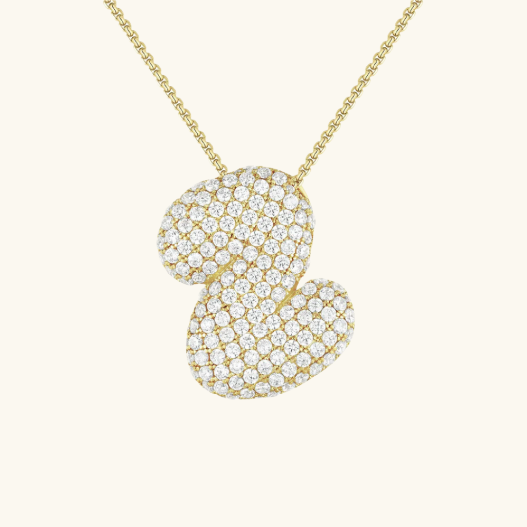 Valantomode | Plated Volumetric Initial Necklace with High-Refractive Stone Assets