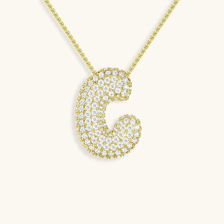 Valantomode | Plated Volumetric Initial Necklace with High-Refractive Stone Assets