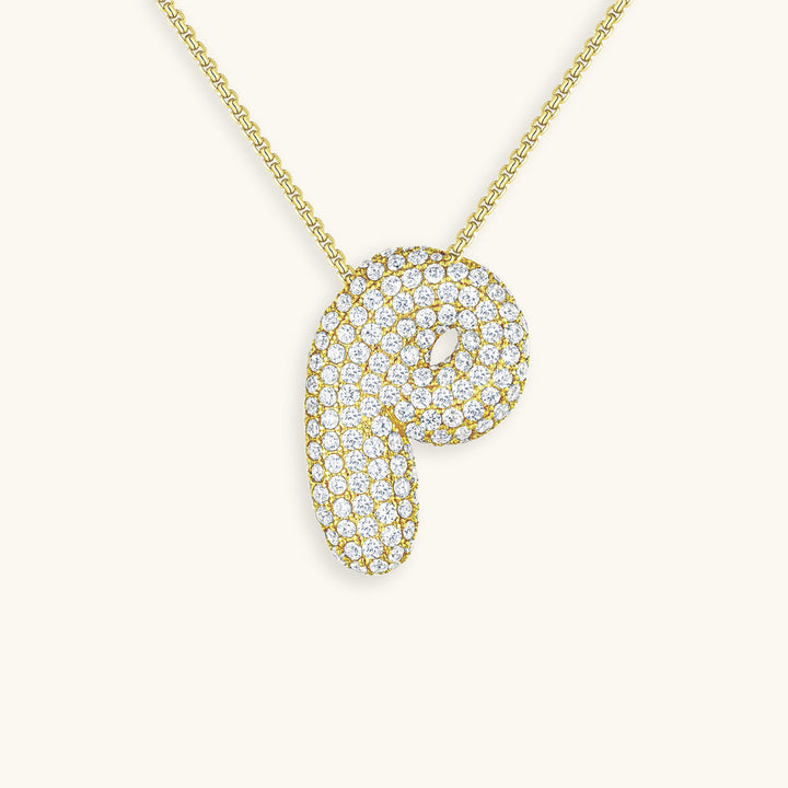 Valantomode | Plated Volumetric Initial Necklace with High-Refractive Stone Assets