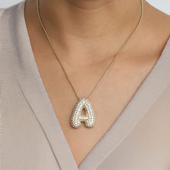 Valantomode | Plated Volumetric Initial Necklace with High-Refractive Stone Assets