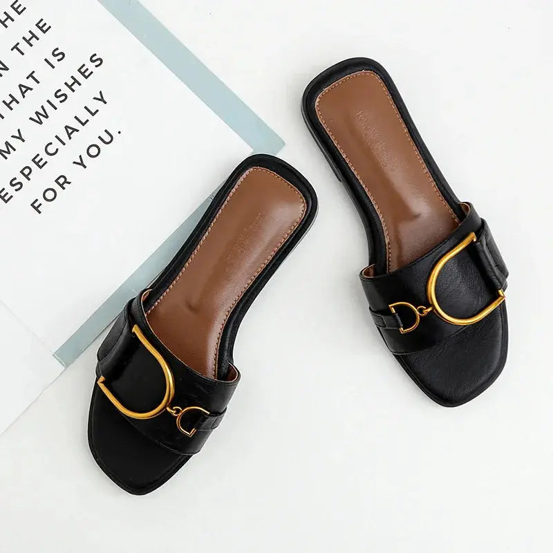 Valantomode | Women's Slip-On Sandals with Square Toe Design