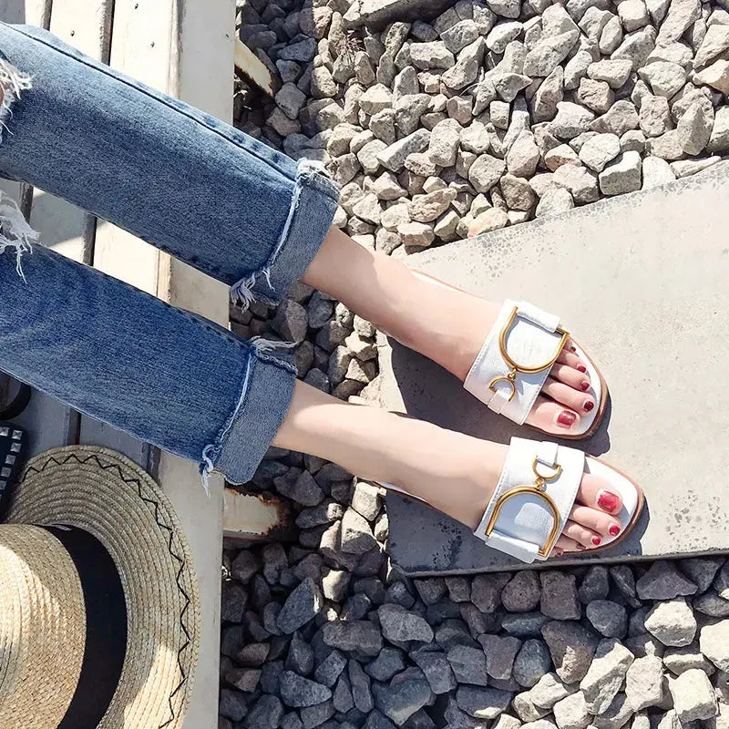 Valantomode | Women's Slip-On Sandals with Square Toe Design