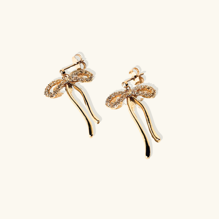 Valantomode | Plated Bow Motif Earrings with CZ Stones for Women