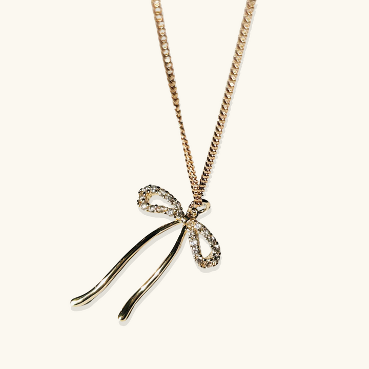 Valantomode | Plated Bow Motif Necklace with CZ Stones for Women