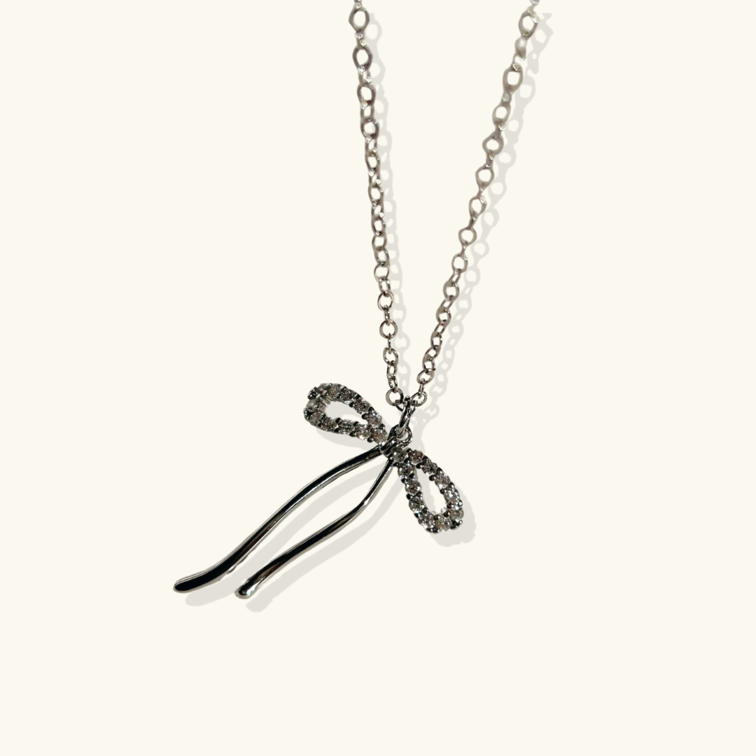Valantomode | Plated Bow Motif Necklace with CZ Stones for Women