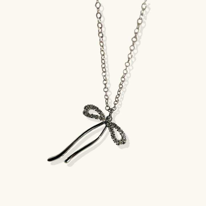 Valantomode | Plated Bow Motif Necklace with CZ Stones for Women