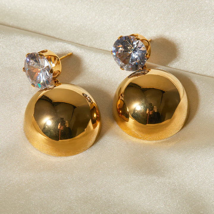 Valantomode | Heavyweight Plated Spherical Dome Earrings with CZ for Women