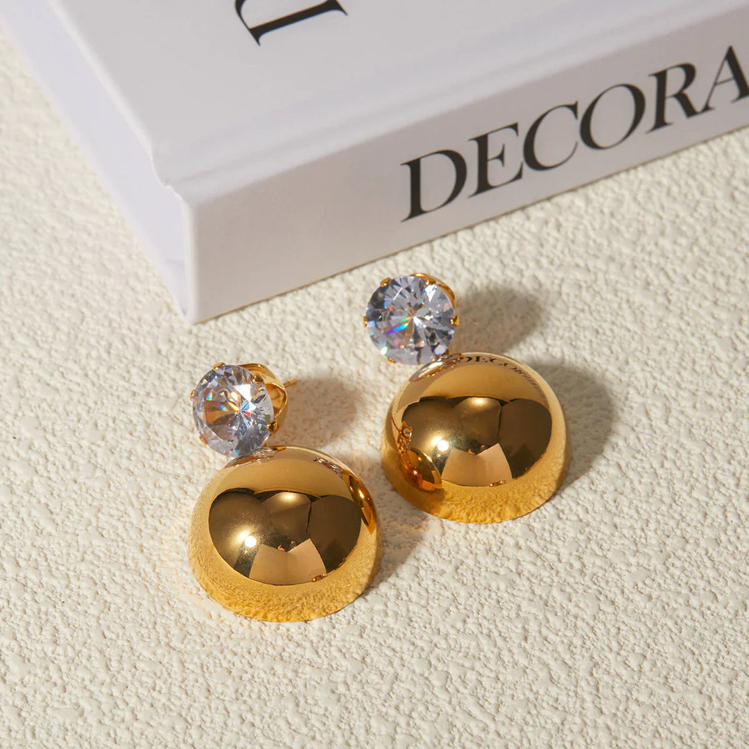 Valantomode | Heavyweight Plated Spherical Dome Earrings with CZ for Women