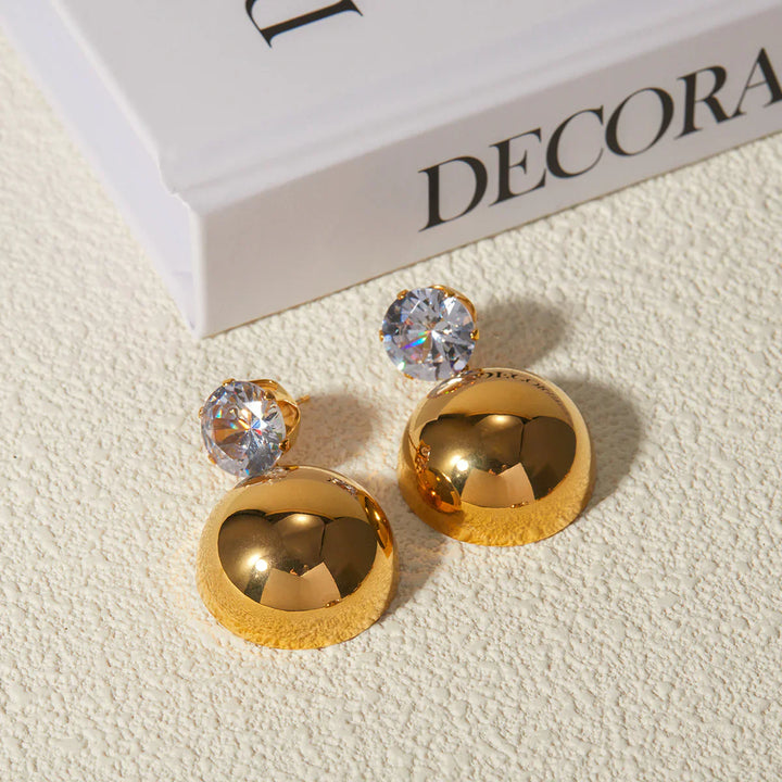 Valantomode | Heavyweight Plated Spherical Dome Earrings with CZ for Women