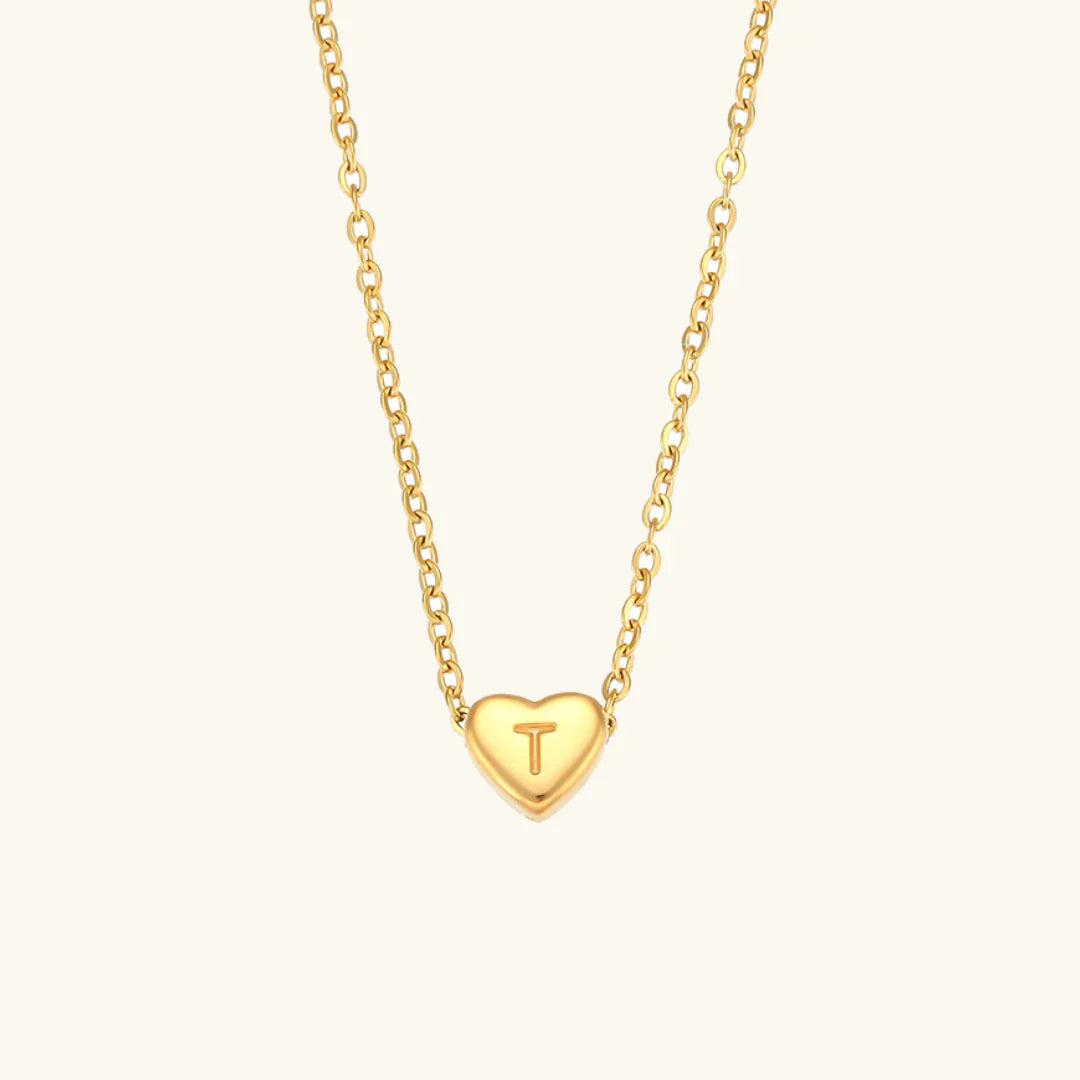 Valantomode | Plated Heart Muse Initial Necklace with Alphanumeric Cordiform Architecture